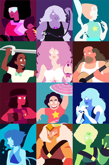 Crystal Gems<br/>Digital poster design and illustration of characters from Steven Universe